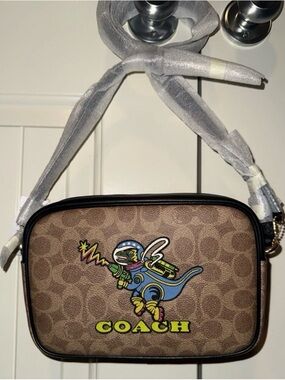 Coach Brown Signature Canvas Crossbody with Colorful Dino Patch